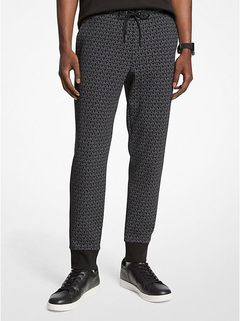 MICHAEL KORS Signature Logo Print Cotton Blend Joggers BLACK Image 1
