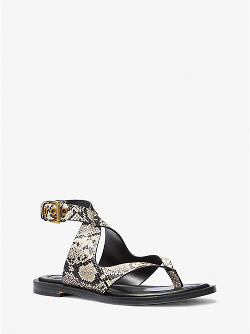 MICHAEL KORS Irene Snake Embossed Leather Wrap Sandal NATURAL Image 1