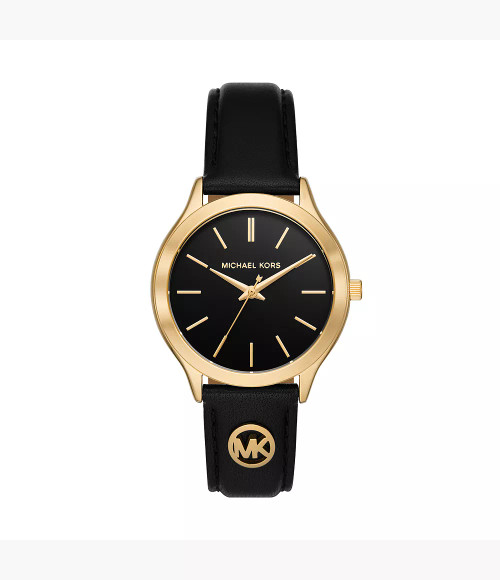 MICHAEL KORS Slim Runway Three-Hand Black Leather Watch Mk7553 Image 1