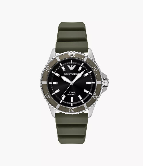 EMPORIO ARMANI World Explorer Solar-Powered Three-Hand Green Silicone Watch Ar11699 Image 1
