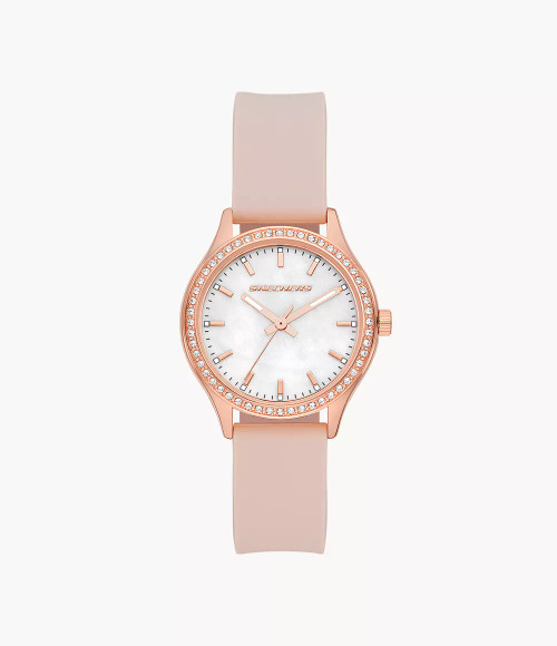 SKECHERS Starline Women'S 34Mm Analog Rose Gold Tone Metal Case With Glitz, White Genuine Mother-Of-Pearl Dial And Smooth Blush Silicone Strap Sr6252 Image 1