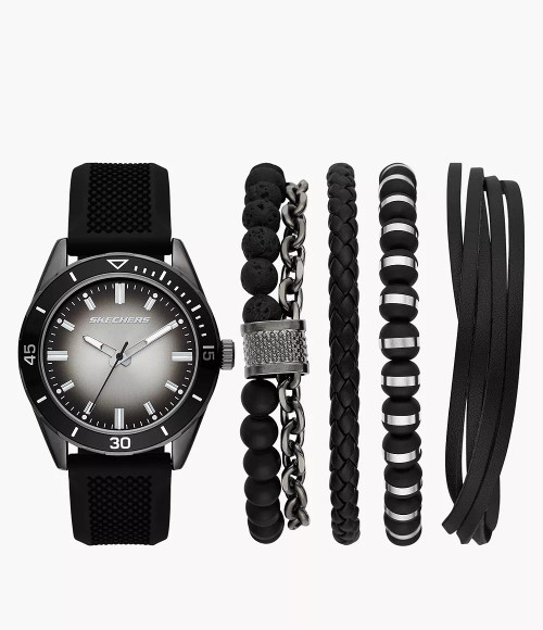 SKECHERS Men'S Gift Sets 43Mm Three-Hand Quartz Analog Watch With Black Strap And Case With Bracelet Accessories Sr9124 Image 1