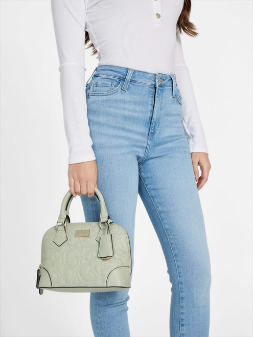 GUESS Balgaire Quilted Dome Satchel GREEN Image 1