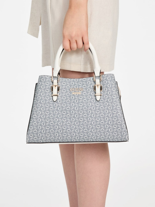 GUESS Aengus Denim Logo Satchel BLUE Image 1