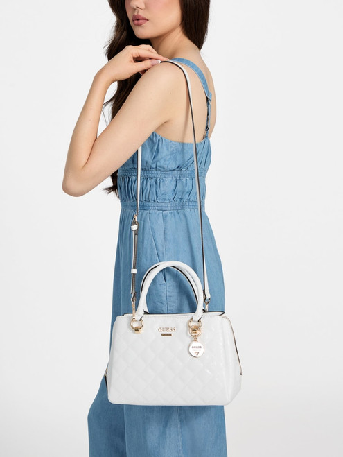 GUESS Estonia Quilted Gshine Satchel WHITE Image 1