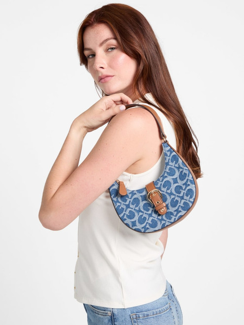 GUESS Nyra Denim Logo Mini Shoulder Bag BLUE Image 1