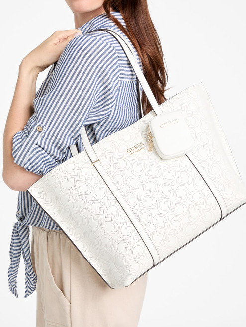 GUESS Rue Perforated Tote WHITE Image 1