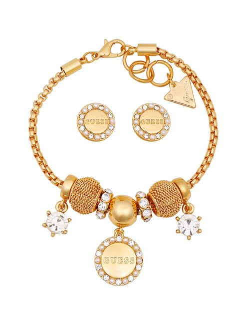 GUESS Demi Gold-Tone Bead Charm Bracelet And Earrings Box Set GOLD Image 1