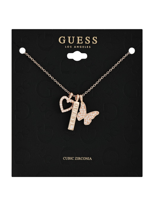 GUESS Rose Gold-Tone Butterfly Charm Necklace PINK Image 1