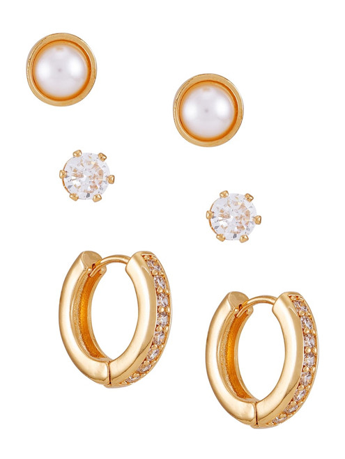 GUESS Gold-Tone Studs & Huggie Earrings Box Set - 3 Pairs GOLD Image 1