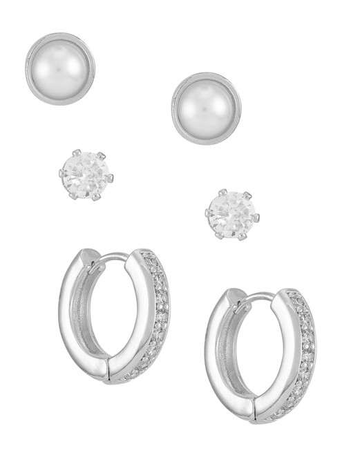 GUESS Silver-Tone Studs & Huggie Earrings Box Set - 3 Pairs SILVER Image 1