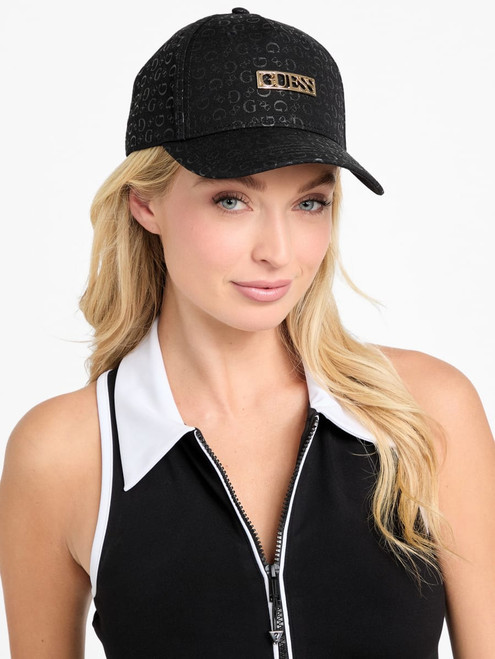 GUESS Allover Logo Baseball Hat BLACK Image 1