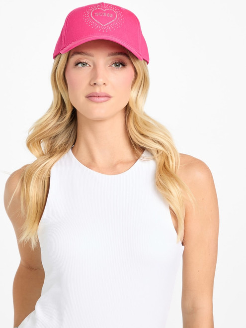 GUESS Rhinestone Heart Baseball Hat PINK Image 1