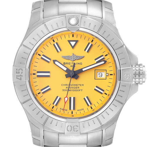 BREITLING Avenger 45 Seawolf Yellow Dial Steel Mens Watch A17319 Image 1