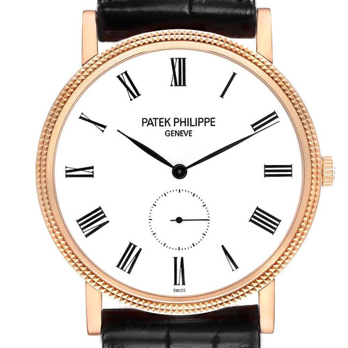 PATEK PHILIPPE Calatrava Rose Gold Black Leather Strap Mens Watch 5119 5119R-001 Image 1