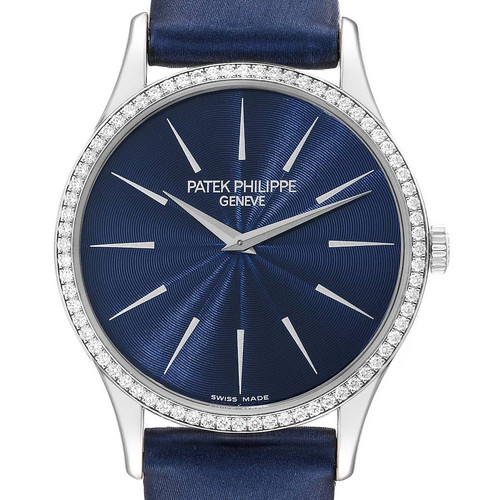 PATEK PHILIPPE Calatrava White Gold Blue Dial Diamond Ladies Watch 4896 4896G Image 1