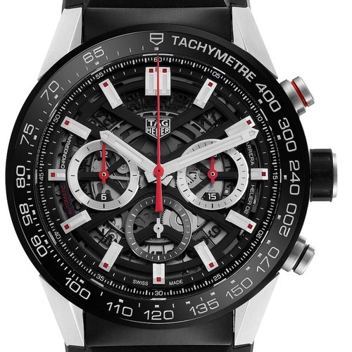 TAG HEUER Carrera Chronograph Steel Skeleton Dial Mens Watch Cbg2A10 Image 1