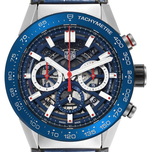 TAG HEUER Carrera Blue Skeletonized Dial Steel Mens Watch Cbg2A11 Image 1