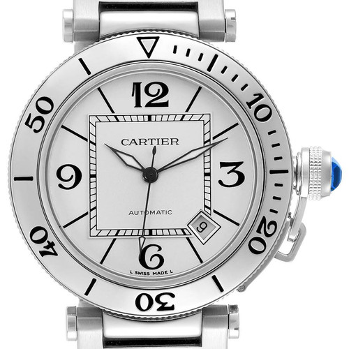 CARTIER Pasha Seatimer Silver Dial Steel Automatic Mens Watch W31080M7 Image 1