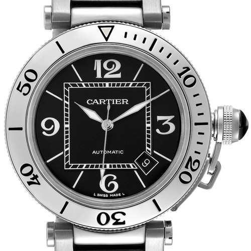 CARTIER Pasha Seatimer Black Dial Automatic Steel Mens Watch W31077M7 Image 1
