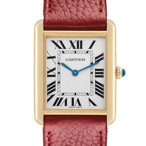 CARTIER Tank Solo Yellow Gold Steel Red Strap Mens Watch W1018855 Image 1