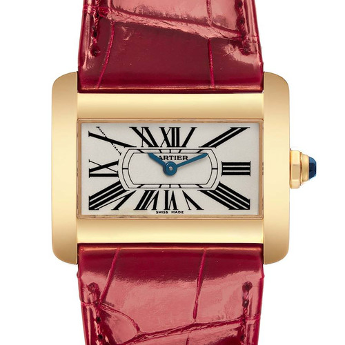 CARTIER Tank Divan Mini Yellow Gold Red Strap Ladies Watch W6300356 Image 1