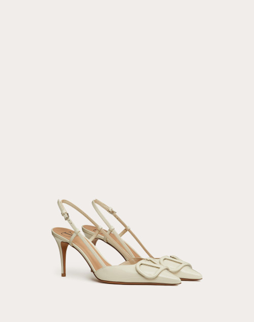 VALENTINO Vlogo Signature Patent Leather Slingback Pumps. Heel: 80mm - Light Ivory