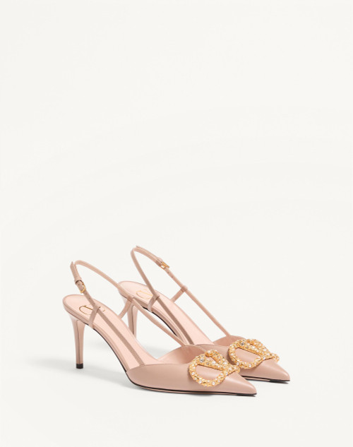VALENTINO Vlogo Signature Calfskin Slingback Pumps with Jewel Logo, Heel: 80mm