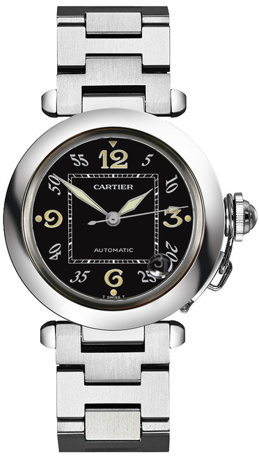 CARTIER Pasha Black Dial Steel Luxury Watch W31043M7 Image 1