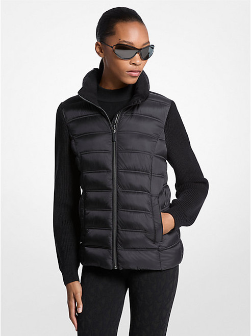 MICHAEL KORS Quilted Nylon And Knit Jacket BLACK Image 1 MICHAEL KORS Quilted Nylon And Knit Jacket BLACK Image 1