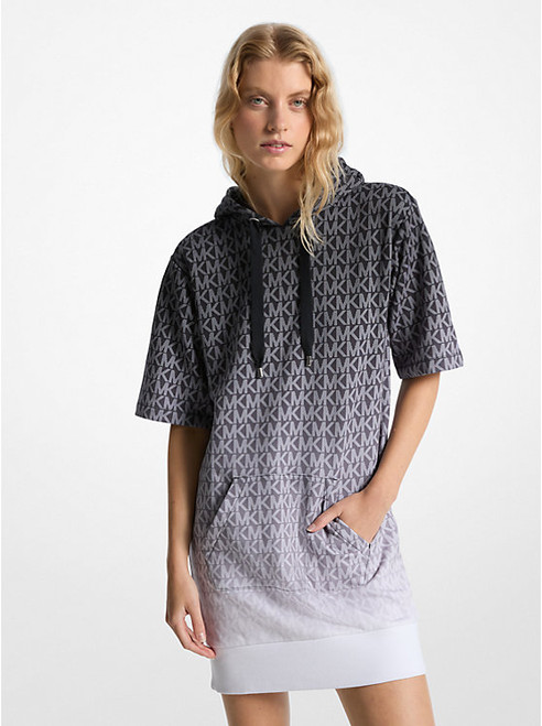 MICHAEL KORS Ombré Signature Logo Cotton Terry Hoodie Dress BLACK Image 1 MICHAEL KORS Ombré Signature Logo Cotton Terry Hoodie Dress BLACK Image 1