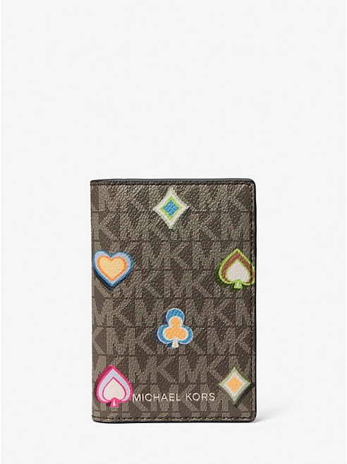 MICHAEL KORS Cooper Printed Signature Logo Folding Card Case OLIVE Image 1