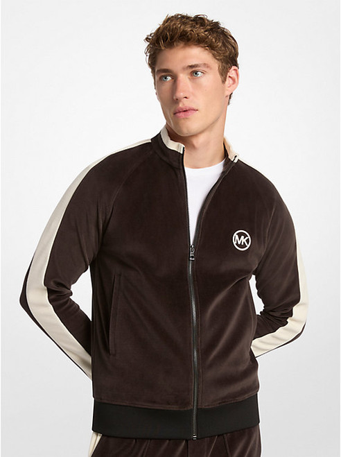MICHAEL KORS Stripe Velour Zip-Up Jacket BLACK Image 1
