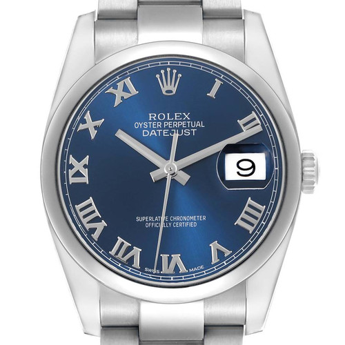 ROLEX Datejust Blue Roman Dial Oyster Bracelet Steel Mens Watch 116200 Image 1