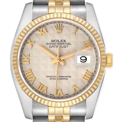 ROLEX Datejust Steel Yellow Gold Ivory Pyramid Dial Mens Watch 116233 Image 1
