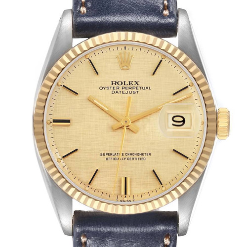 ROLEX Datejust Steel Yellow Gold Vintage Linen Dial Mens Watch 16013 Image 1