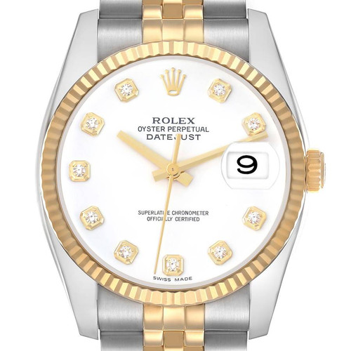 ROLEX Datejust Steel Yellow Gold White Diamond Dial Mens Watch 116233 Image 1 ROLEX Datejust Steel Yellow Gold White Diamond Dial Mens Watch 116233 Image 1