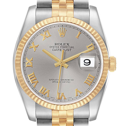 ROLEX Datejust Steel Yellow Gold Slate Roman Dial Mens Watch 116233 Image 1