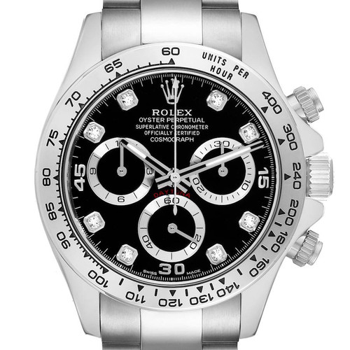 ROLEX Daytona Black Dial White Gold Diamond Mens Watch 116509 Image 1