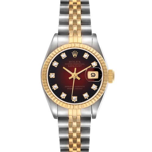 ROLEX Datejust Red Vignette Diamond Steel Yellow Gold Ladies Watch 69173 Image 1