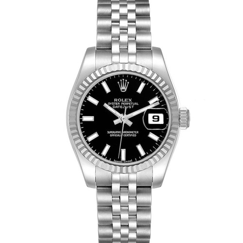 ROLEX Datejust Steel White Gold Black Dial Ladies Watch 179174 Image 1