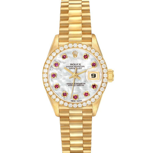 ROLEX President Datejust Yellow Gold Mop Diamond Rubies Ladies Watch 69138 Image 1