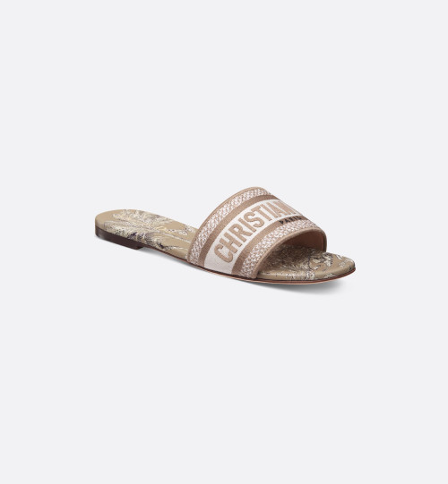 DIOR Mule Dway Dioriviera Embroidered Cotton And Toile De Jouy Palms Pattern In Beige And White