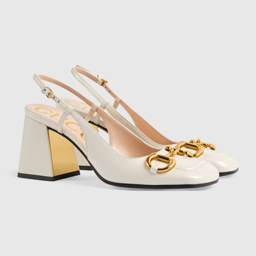 GUCCI Mid-heel Slingback With Horsebit - White