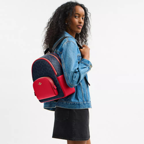 COACH Court Backpack In Signature Canvas Denim/Bold Red