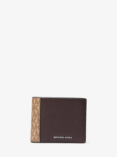 MICHAEL KORS  Hudson Leather and Signature Logo Billfold Wallet With Coin Pouch