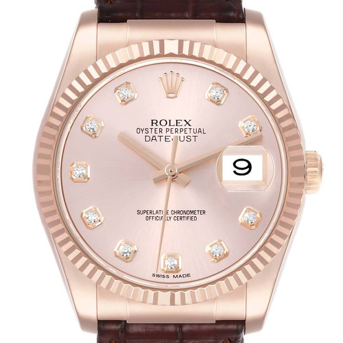 ROLEX Datejust 36 Rose Gold Sundust Diamond Dial Mens Watch 116135 Image 1