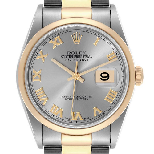 ROLEX Datejust Steel Yellow Gold Slate Roman Dial Mens Watch 16203 Image 1