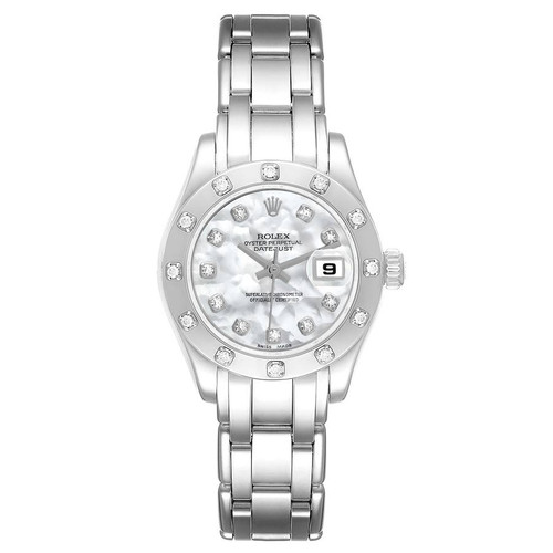 ROLEX Masterpiece Pearlmaster White Gold Mop Diamond Ladies Watch 80319 Image 1