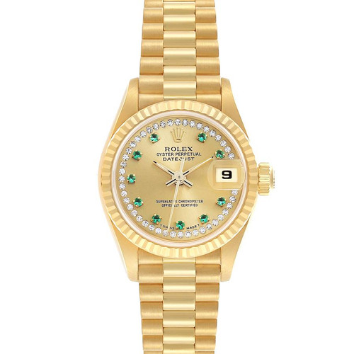 ROLEX President Yellow Gold Diamond Emerald Dial Ladies Watch 69178 Image 1